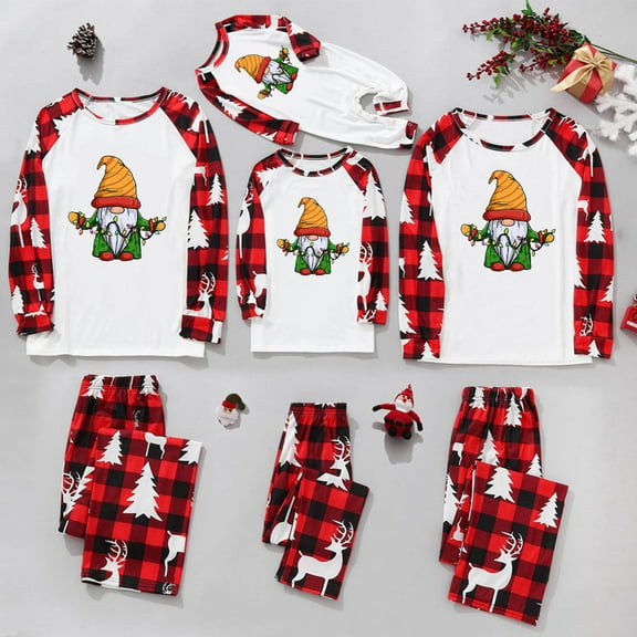 Odeerbi Matching Family Christmas Pajamas Sets Xmas Mens Plaid Printed Loungewear Tops and Pants Family Matching Jammies Set Sleepwear for Dad