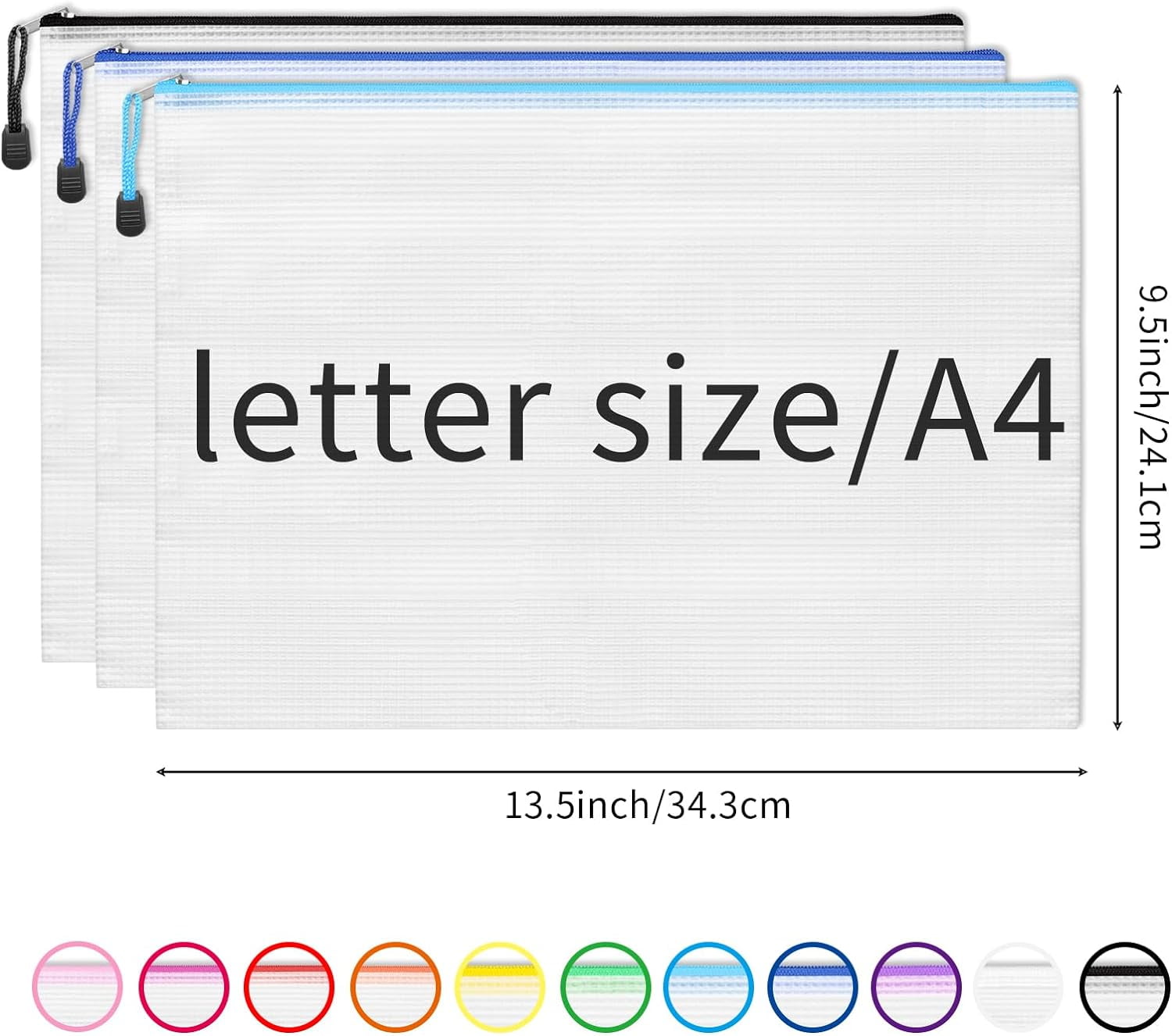 36pcs Mesh Zipper Pouch Bags A4 Size Board Game Storage Plastic 11 Colors Letter Size Puzzle Organizer and Office Supplies