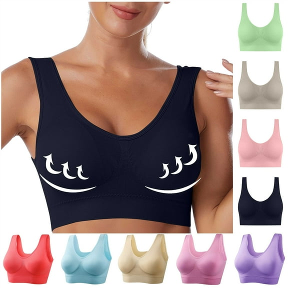 BiZtdJrK Womens Comfort Seamless Sports Bras Solid Color Tanks Cropped Tops Solid Color Padded Push Up Bralette, Sky Blue, XXXXXXL