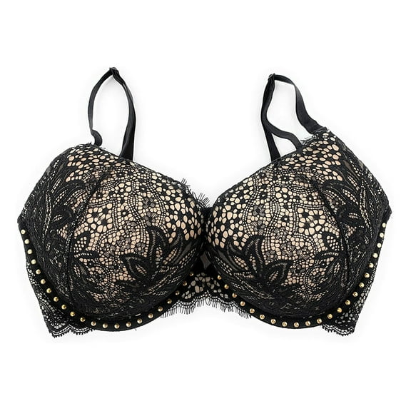Victoria's Secret Bombshell Add 2 cup sizes Plunge Bra Black Lace Studs 34A NWT
