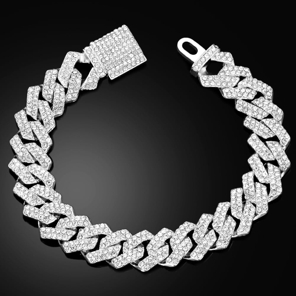 14MM Iced Prong Link Cuban Chain Bracelets for Men Women Full