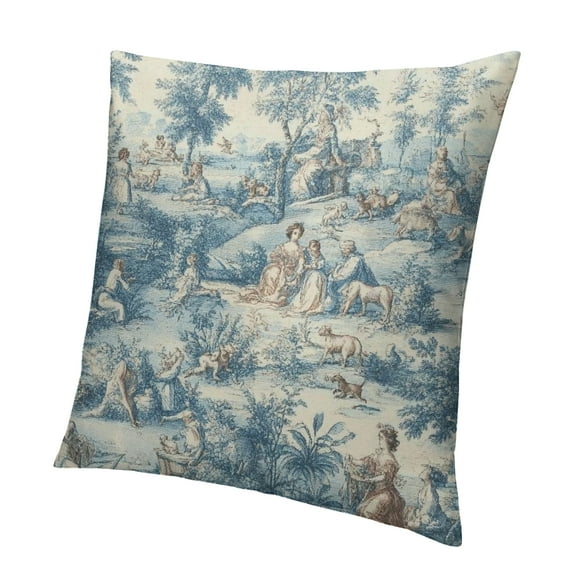 Autua Blue Toile Pillow Covers Vintage French Country Throw Pillow Cover Farmhouse Square Linen Cushion Cover Decor for Home Sofa Bedroom Outdoor Indoor 12x12in