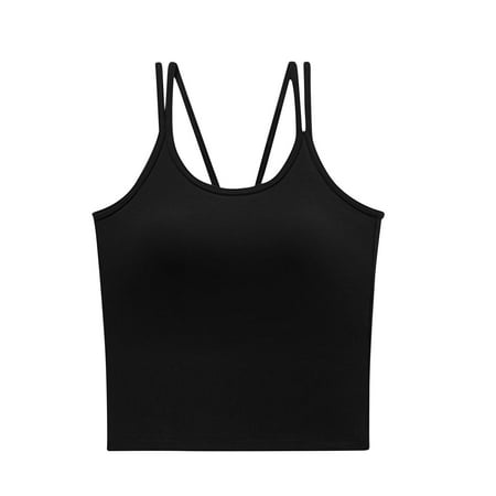 POIUYTR Cross Straps Tank Top with Shelf Bra - Lightweight Cooling Bralette for Women Sleeveless Basic Sports Tops