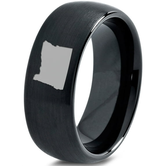 Tungsten Oregon The Beaver State Band Ring 8mm Men Women Comfort Fit Black Dome Brushed Polished