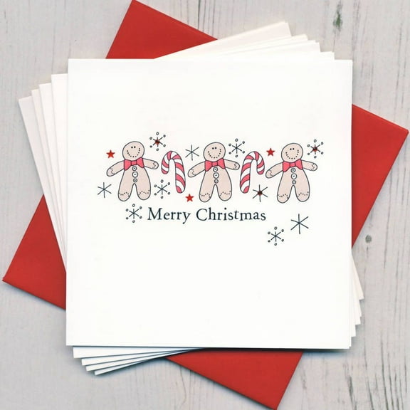 Merry Christmas Greeting Card - Cute Gingerbread Men with Candy Canes Design - Blank Inside - Perfect Holiday Card with Red Envelope for Family and Friends