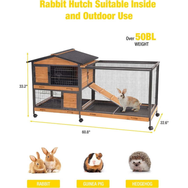 Two-Story Wooden Rabbit Hutch with Metal Frame photo 3