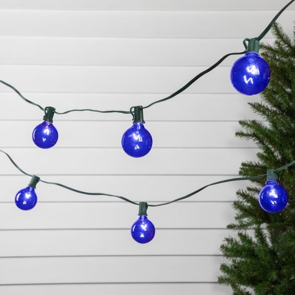 Northlight G50 Globe Indoor Outdoor Patio Light Set - Blue - 9' Green Wire - 10ct