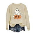 thumbnail image 3 of Makaor Sweatshirts for Women Halloween Crew Neck Tops Fleece Long Sleeve Pullover Graphic Casual Fall Clothes Beige M, 3 of 5