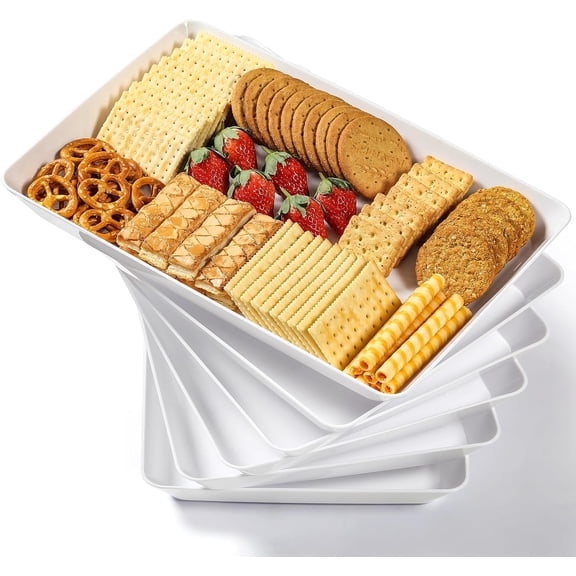 16" x 11" Large White Serving Trays Set - Reusable Serving Platters for Cookie, Appetizer, Charcuterie, Snack, Dessert, Party Food Display - Stackable Kitchen CounterTop Tray