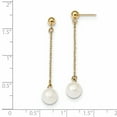 thumbnail image 2 of Beautiful 14k 7-8mm White Round Freshwater Cultured Pearl Dangle Post Earrings, 2 of 2