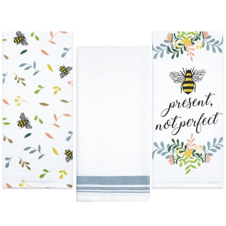 Sticky Toffee Cotton Flour Sack Kitchen Towels, Bee Prints, 3 Pack, 28 in x 29