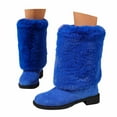 thumbnail image 3 of Ticikt Women Solid Faux Suede Mid Calf Boots, Fuzzy Cuff Low Block Heel Warm Winter Fashion Snow Boots,Color:Blue,Size:6.5, 3 of 5