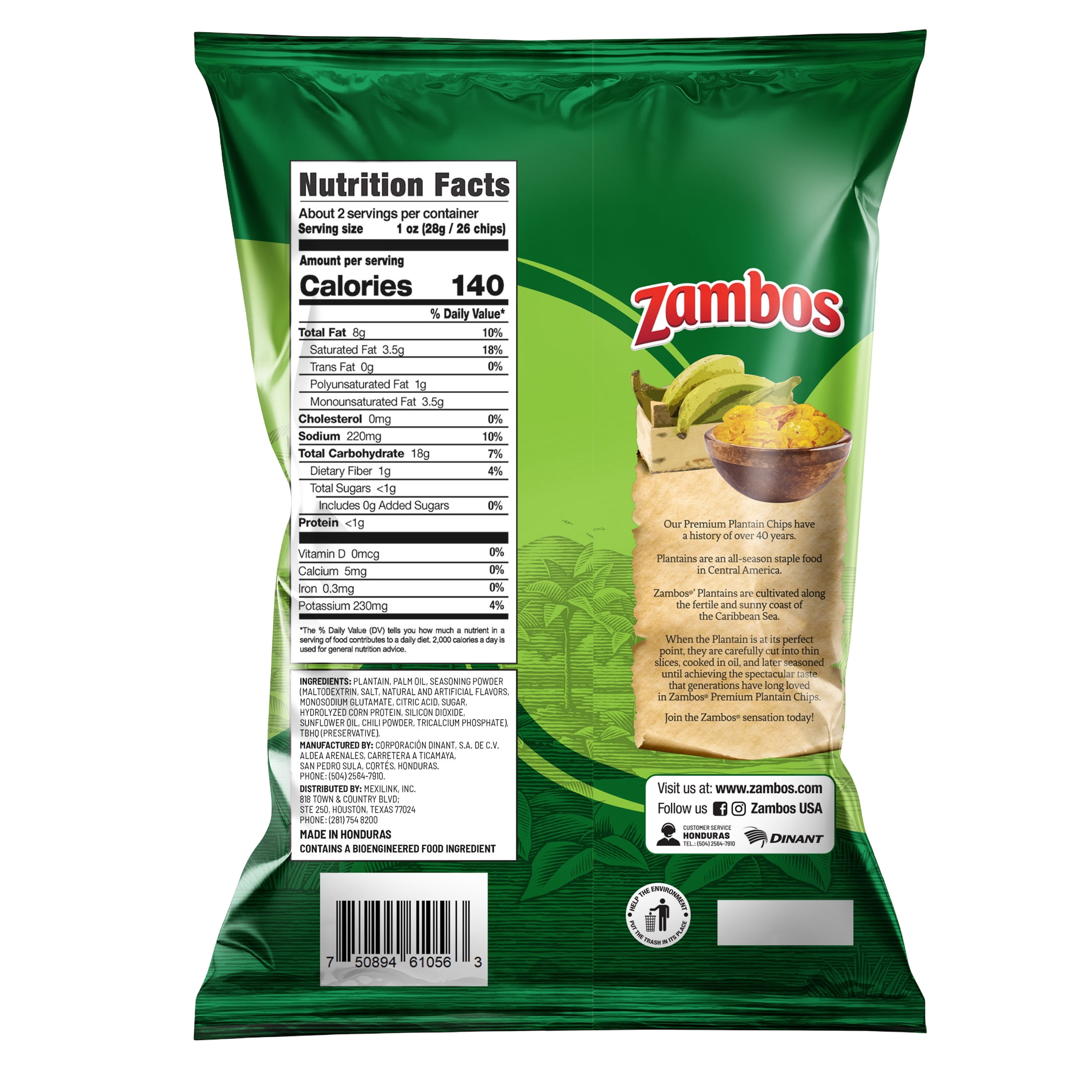 Zambos Premium Salsa Verde Plantain Chips, 5.30 oz Bag