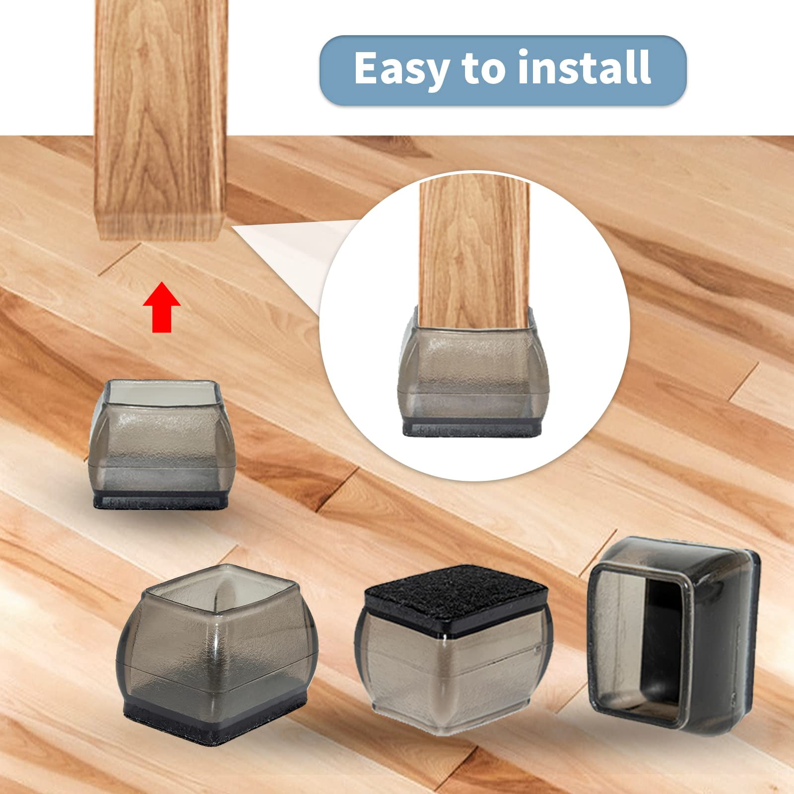 Flyshop Furniture Chair Leg Caps Hardwood Floor Protectors with Felt Pads, Easy Sliding, Rectangle, Large Size, Length 38-51 mm Width 25-38 mm, Black, 8PCS