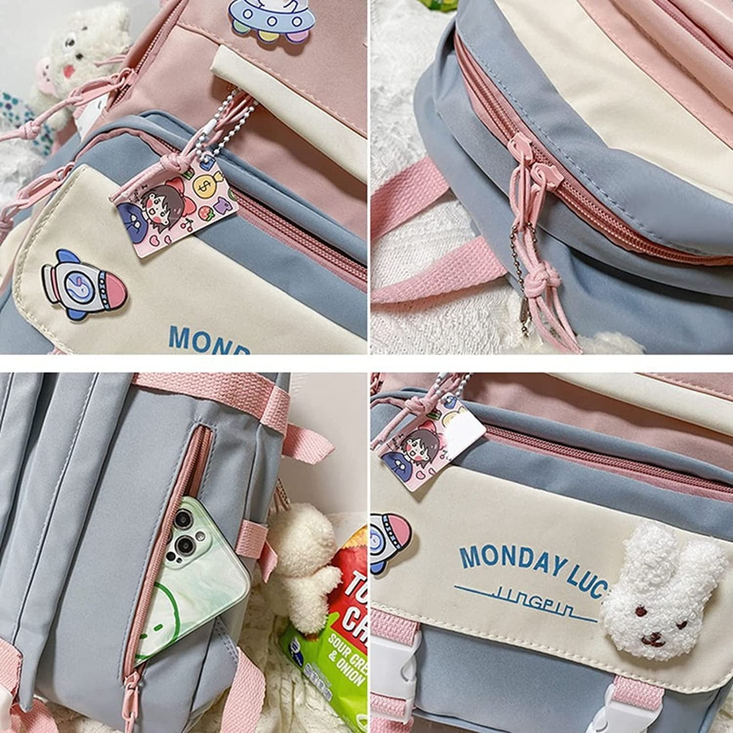 MOONASE Kawaii Bunny Backpack For Girls Bookbag Cute School Bag With Kawaii  Pin Bunny Backpack (Blue, Large)