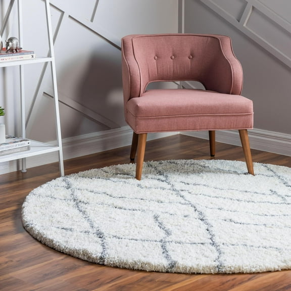 Unique Loom Soft Touch Shag Collection Area Rug - Dora (6' 1" Round Ivory/Gray)