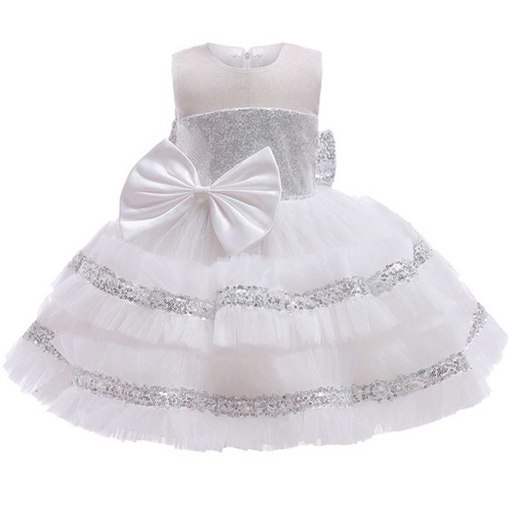 Zpanxa Baby Girls Princess Dress, Little Girls Party Wedding Dresses, Evening Mesh Lace Dress Birthday Dress, Kids Pageant Flower Girl Sleeveless Dress, Birthday Gifts for Girls White (3-4 Years)