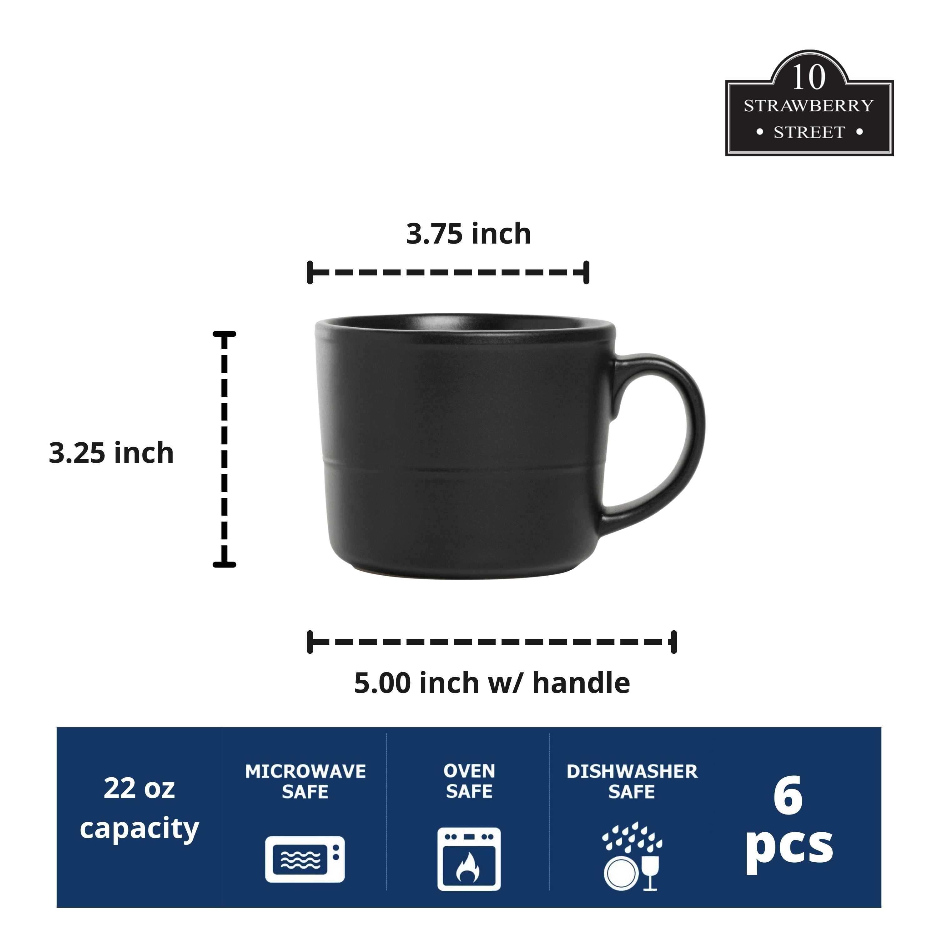 10 Strawberry Street Double Line 3.75"/12 fl oz Stoneware Mug, Set of 6, Matte Black