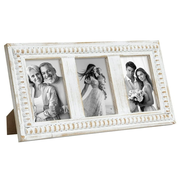 MODE HOME Triple 4x6 Picture Frame, 3 Opening Whitewashed Farmhouse Photo Frame Collage for Tabletop Display, Horizontal 3 Picture Frame 4x6 for Family Memories