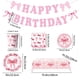 thumbnail image 3 of Vajilla para fiesta de cumpleaños de niña con lazo | Platos de papel de 7 y 9 pulgadas, vasos de papel, toallas de papel y mantel con diseño de lazo | Artículos desechables rosas para fiestas, 3 of 6