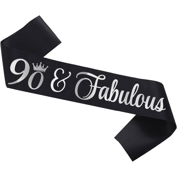 1 pcs Fabulous 90 Birthday Sash Black with Silver Foil Funny Ninety Birthday Sash for Women 90th Bday Party Decorations Bday Sign Gift