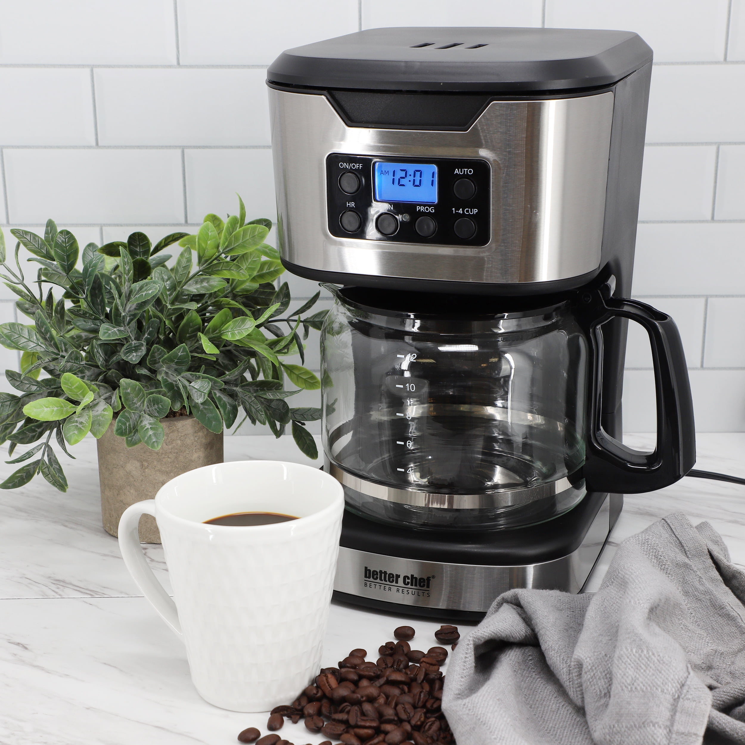 Better Chef 12-Cup Programmable Coffee Maker in Black with Stainless Steel Accents