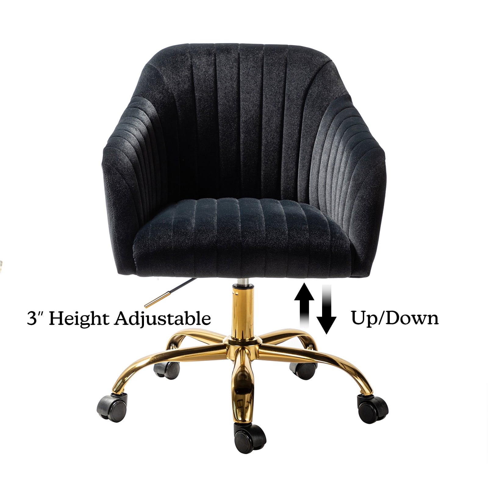 Velvet Office Desk Chair Rolling Vanity Armchair Swivel Adjustable Adult Bedroom Black