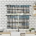 thumbnail image 4 of Rustic Wooden Board Valance Curtain Farmhouse Barn Door Blue Teal Floor Vintage Wood Rod Pocket Valance Window Treatments Short Curtains for Kitchen Living Room Decor 54x18 Inch + 27x36 Inch X 2, 4 of 5