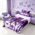 thumbnail image 3 of Homewish Purple Butterfly Twin Sheets, Diamonds Glitters Print Bedding, 3pcs (1 Flat Sheet, 1 Fitted Sheet and 1 Pillowcase), 3 of 6