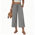 thumbnail image 2 of Lumtrix Womens Cotton Linen Wide Leg Pants Casual Zipper Front Summer Cropped Trousers Dressy Pants with Pockets Dark Gray XL, 2 of 7