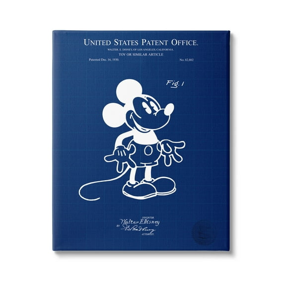 Stupell Industries Cartoon Mouse Character Blueprint Graphic Art Gallery Wrapped Canvas Print Wall Art, Design by Karl Hronek