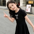 thumbnail image 6 of Amidoa Girls Summer Dresses Short Sleeve Bowknot A-Line Dresses Kids Casual Cotton Print Sundress Black Size 2T, 6 of 9