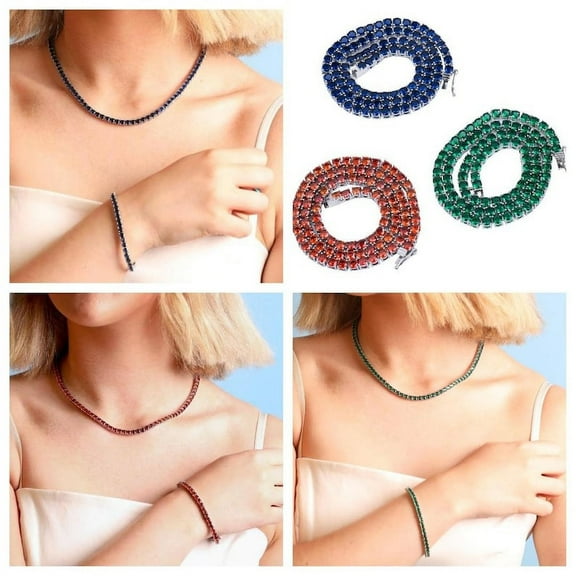 925 Silver CZ Tennis Necklace Simulated Rubies, Sapphires or Emeralds in sparkling 14k gold plated,gift for her,velentine gift