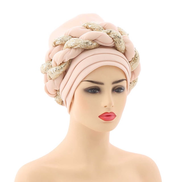 Fashion Women Beading Braid Hat Muslim Ruffle Cancer Beanie Wrap Cap Sleep Caps Satin Lined Hair Bonnets