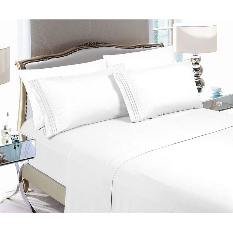 Elegant Comfort 4 Piece Bed Sheets Full White Texture 1500 Thread