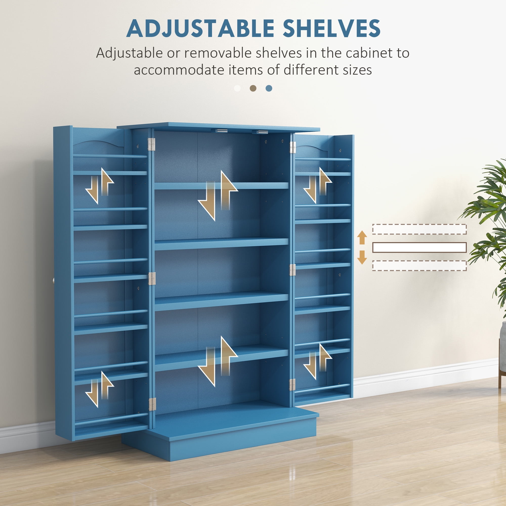 HOMCOM 41" Kitchen Pantry, 2-Door Kitchen Cabinet with 5-tier Storage Shelving, 12 Spice Racks and Adjustable Shelves for Dining Room, Blue