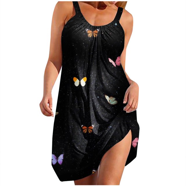 Vestido de verano para mujer, estampado, sin mangas, con cuello, sexy, informal, fluido, para la playa OAVQHLG3B Store lin121212