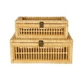thumbnail image 6 of DecMode Handmade Woven Storage Brown Rattan Decorative Box with Glass Top and Bronze Latches, 2 Count, 6 of 9