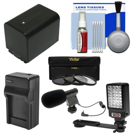 Essentials Bundle for Sony Handycam HDR-PJ540, HDR-PJ670 & HDR-PJ810 Camcorders with LED Light + Microphone + NP-FV70 Battery & Charger + Filters Kit