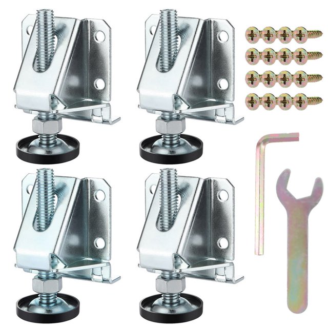 MesaSe 4 Pack Stainless Steel Leveling Feet 2000lb Capacity Heavy Duty Furniture Levelers Adjustable Table Leg Leveler w/Lock Nuts for Furniture Table Cabinets Workbench Shelving Units