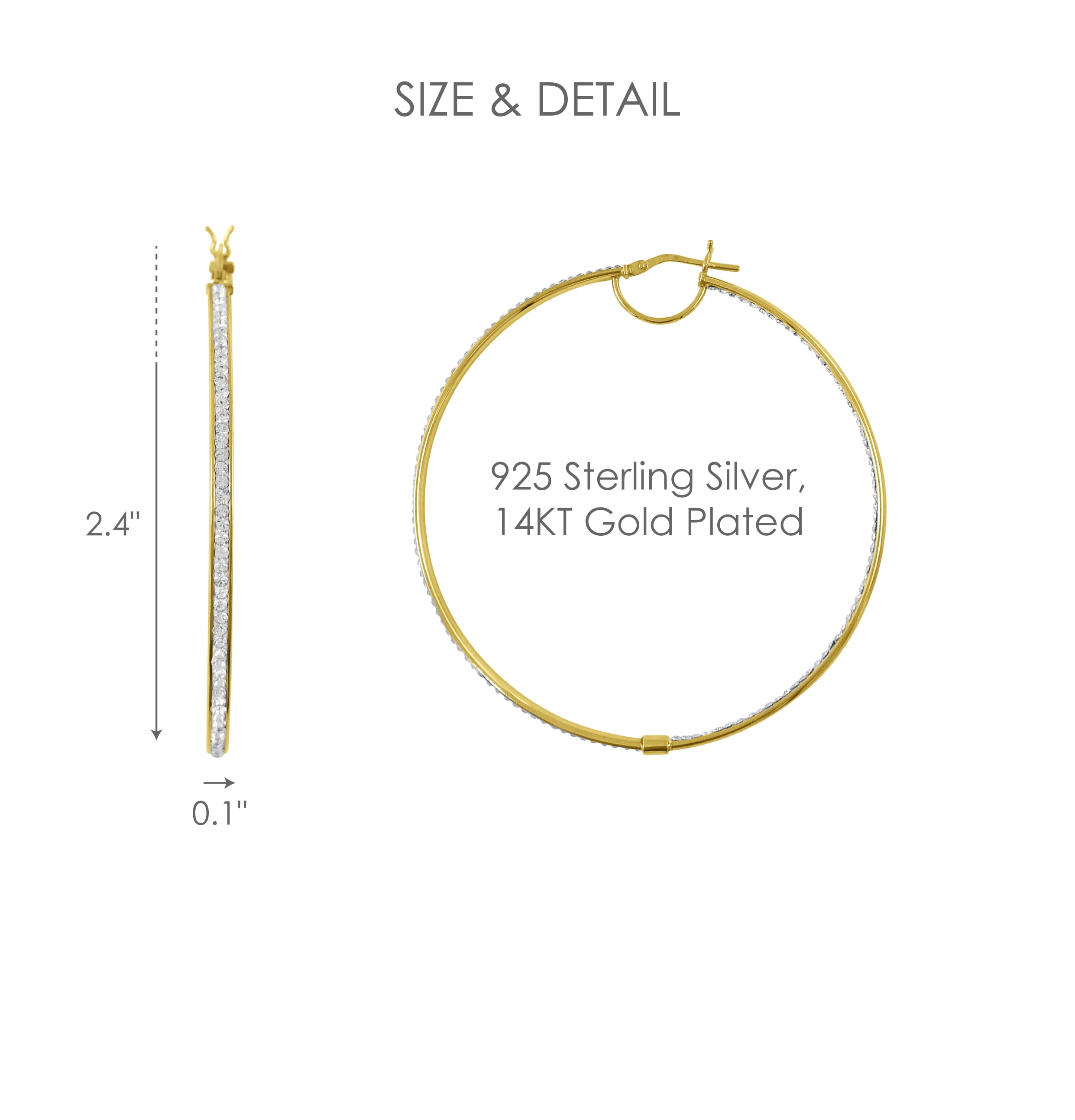 Brilliance Fine Jewelry Women's 14K Gold Plated Sterling Silver In-Out Crystal Round Hoop Adults Earring