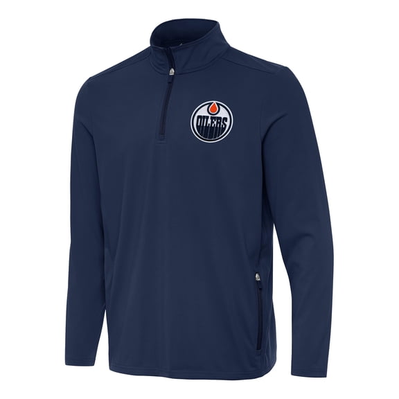 Men's Antigua  Navy Edmonton Oilers Perilous Quarter-Zip Sweatshirt