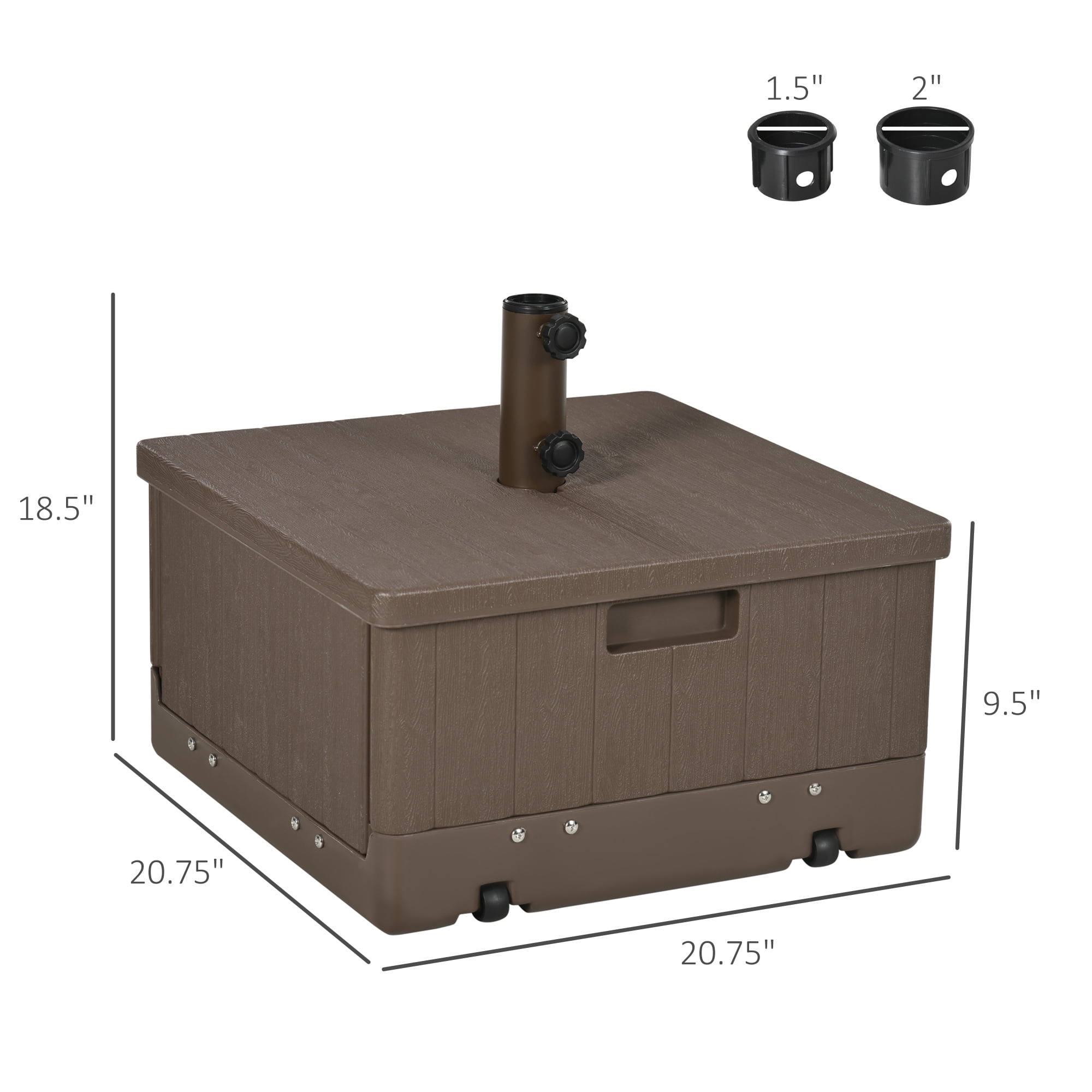 Outsunny Outdoor Umbrella Base with Wheels, End Table, Planter Box, Brown