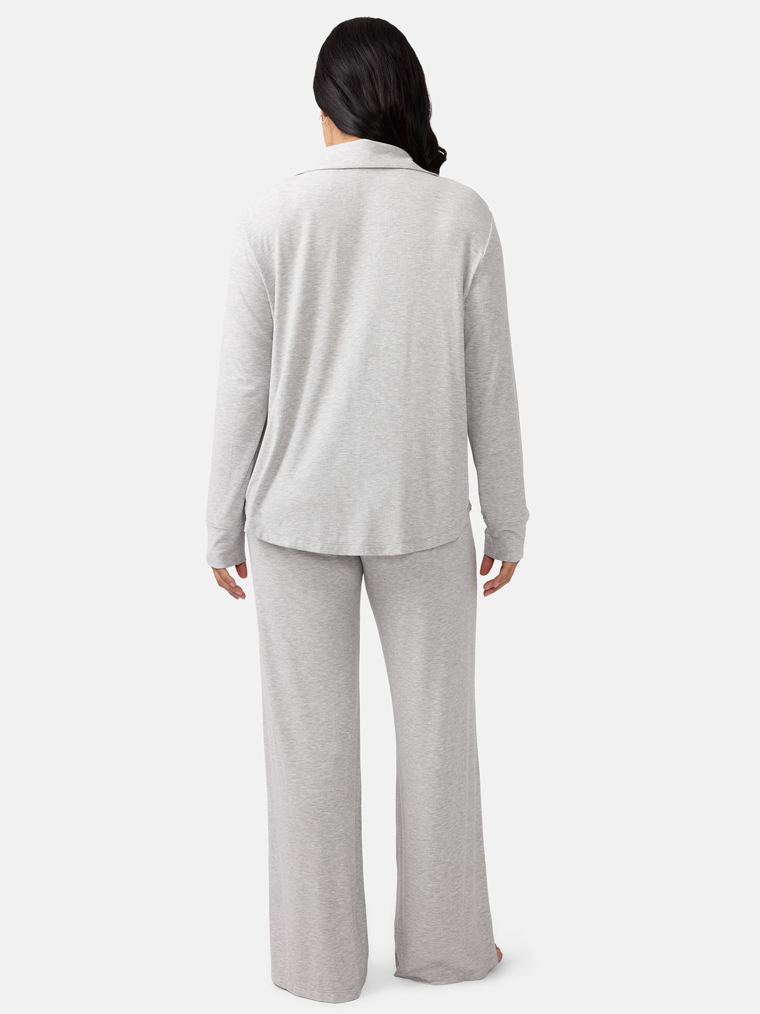 Ingrid & Isabel For Every Belly Women's Maternity Long Sleeve Button Down Shirt & Open Leg Pajama Set, Sizes S-XXXL