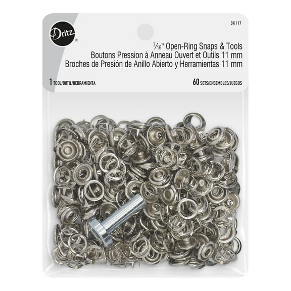 Dritz 7/16" Open-Ring Snaps & Tools, Silver, 60 Sets