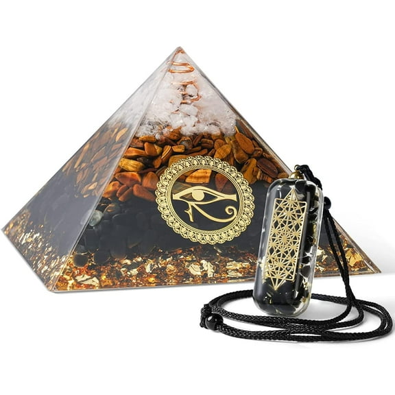 3.8" Large Orgone Pyramid, Chakra Pyramid Natural Quartz Positive Energy Generator with Orgone Pendant for Chakra Balance