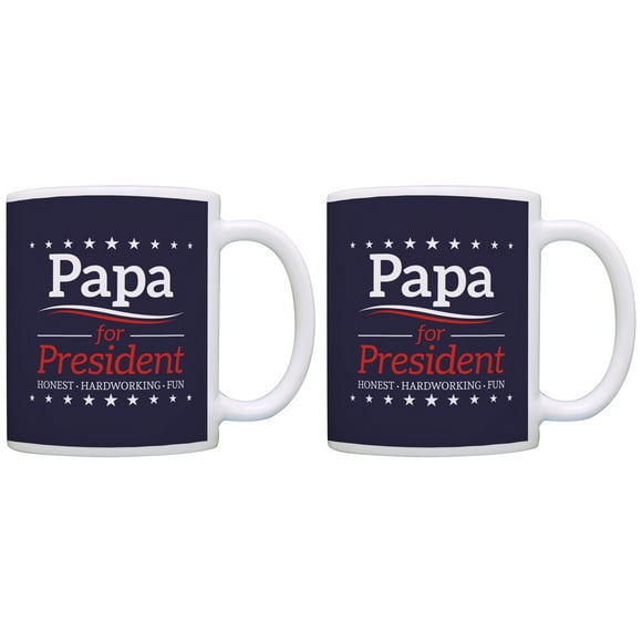 ThisWear Political Gifts Papa for President Grandpa Gifts Funny 11 ounce 2 Pack Coffee Mugs Blue