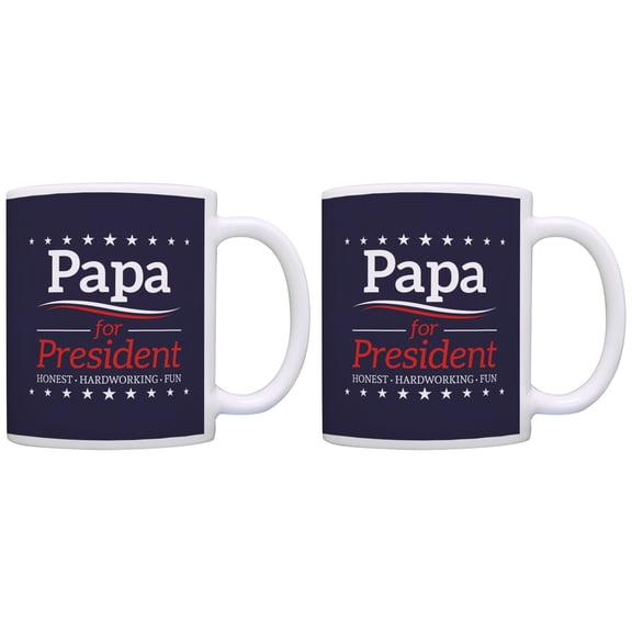 ThisWear Political Gifts Papa for President Grandpa Gifts Funny 11 ounce 2 Pack Coffee Mugs Blue