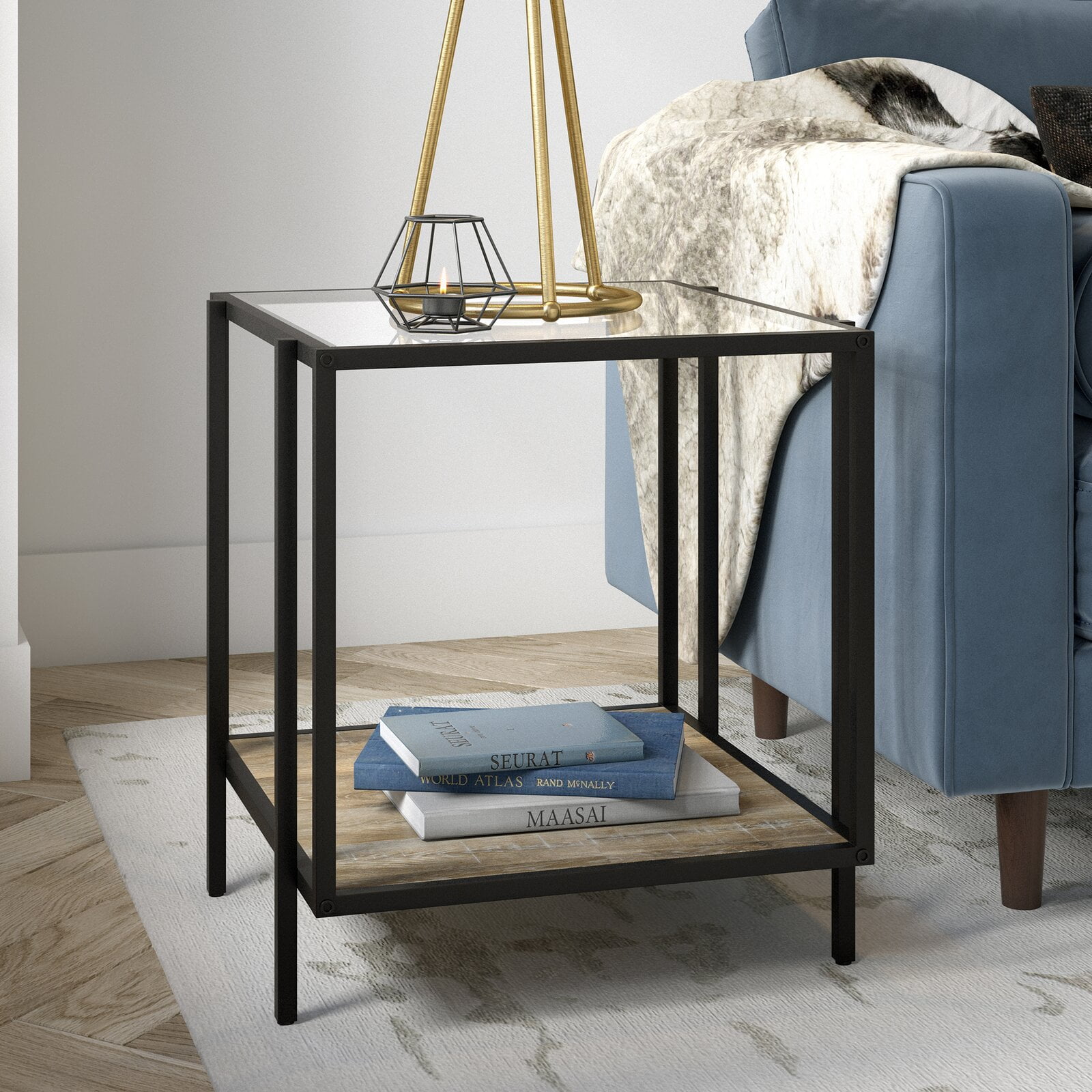 Cardiff Glass End Table, Base Material: Steel, Base Color (Blackened ...