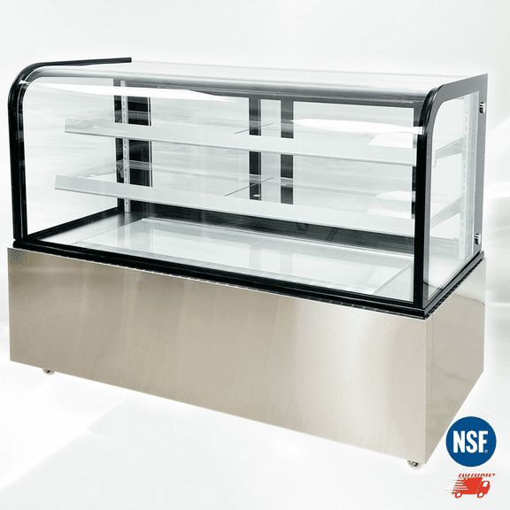 Cooler Depot 60" Bakery Refrigerated Display Case, 17.7 cu ft, Curved Glass, NSF Certified